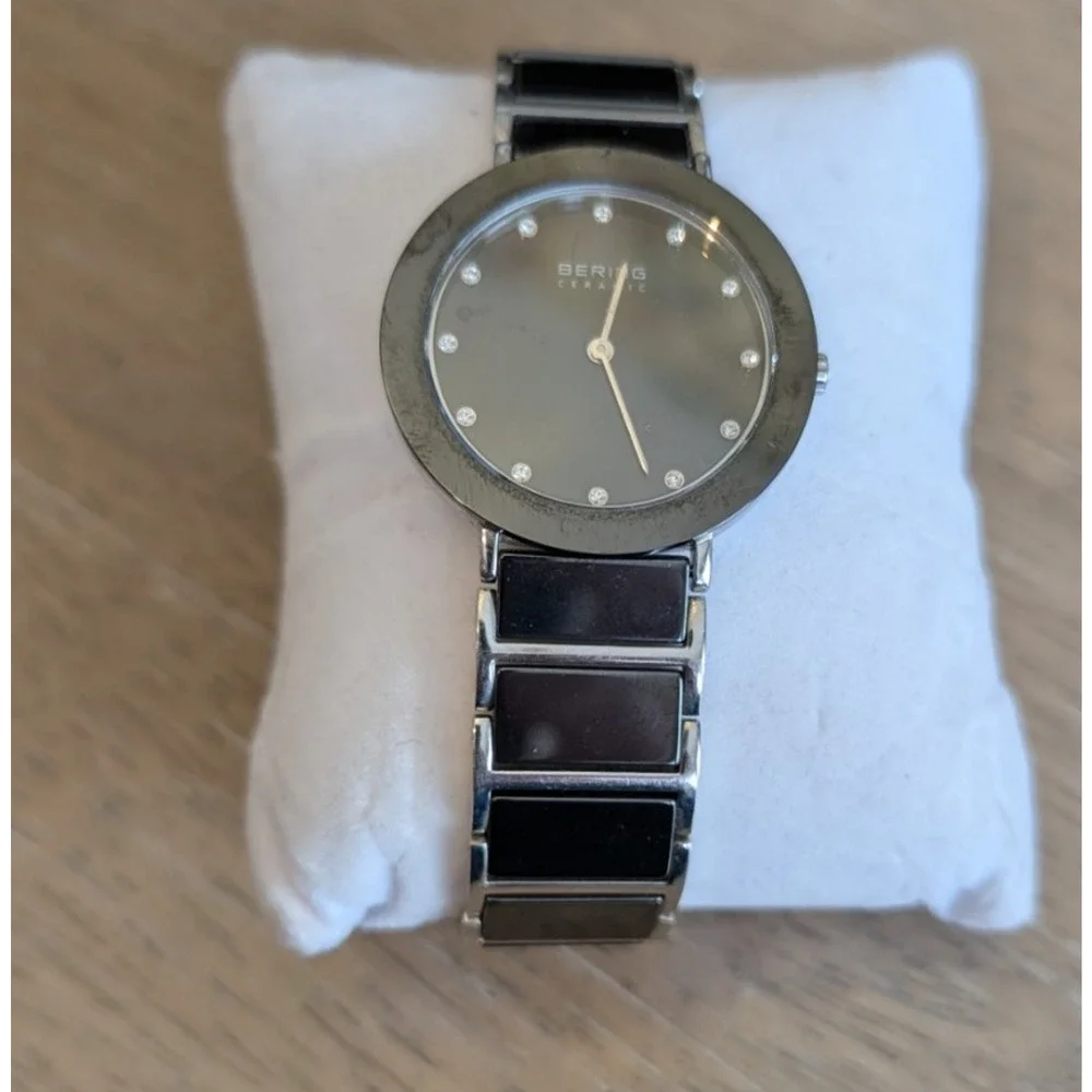 Bering‎ Women's Watch 11435-749 Quartz Black Dial Ceramic Silver Steel Band